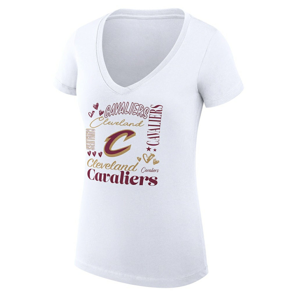 White Cleveland Cavaliers G-III 4Her by Carl Banks Women's Super-Slim Fit Lightweight Team Name Collage Graphic V-Neck T-Shirt sale | NBA