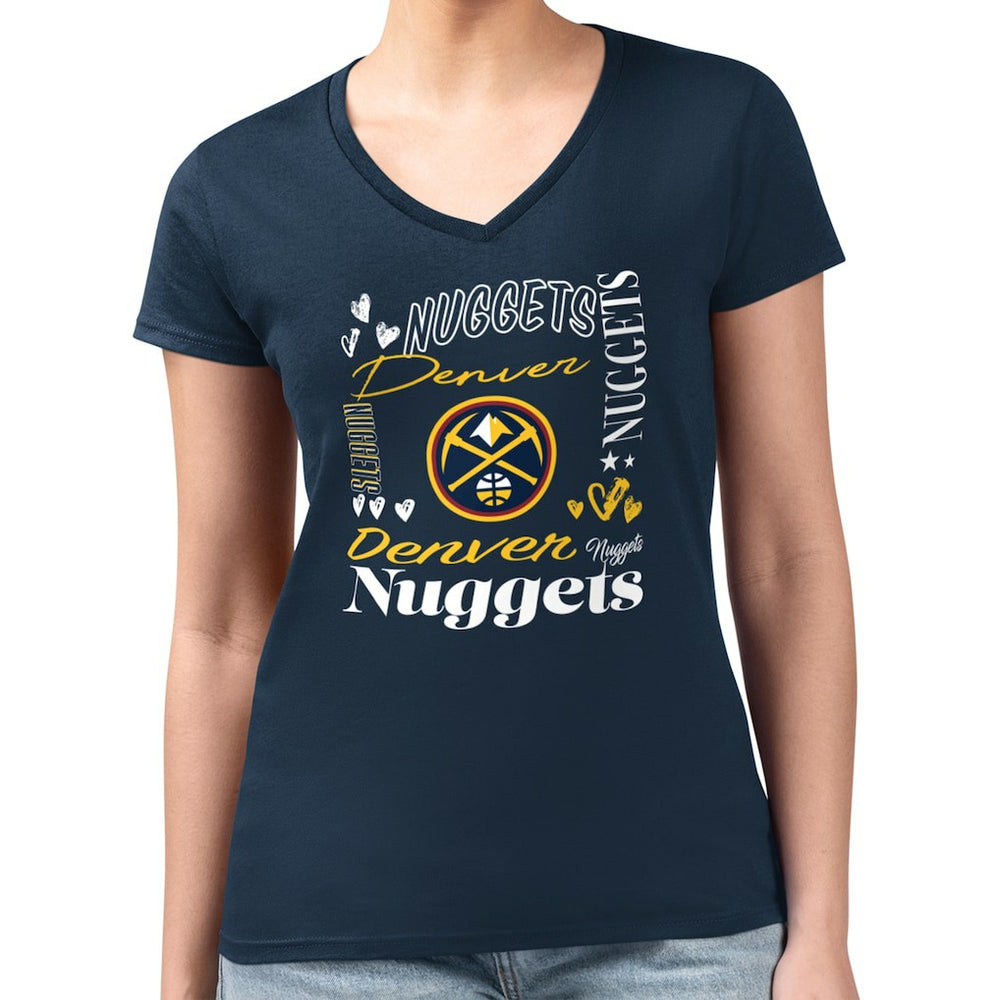 Navy Denver Nuggets G-III 4Her by Carl Banks Women's Super-Slim Fit Lightweight Team Name Collage Graphic V-Neck T-Shirt sale | NBA