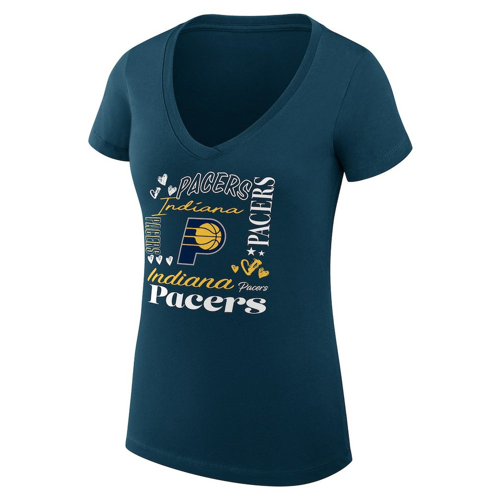 Navy Indiana Pacers G-III 4Her by Carl Banks Women's Super-Slim Fit Lightweight Team Name Collage Graphic V-Neck T-Shirt | NBA
