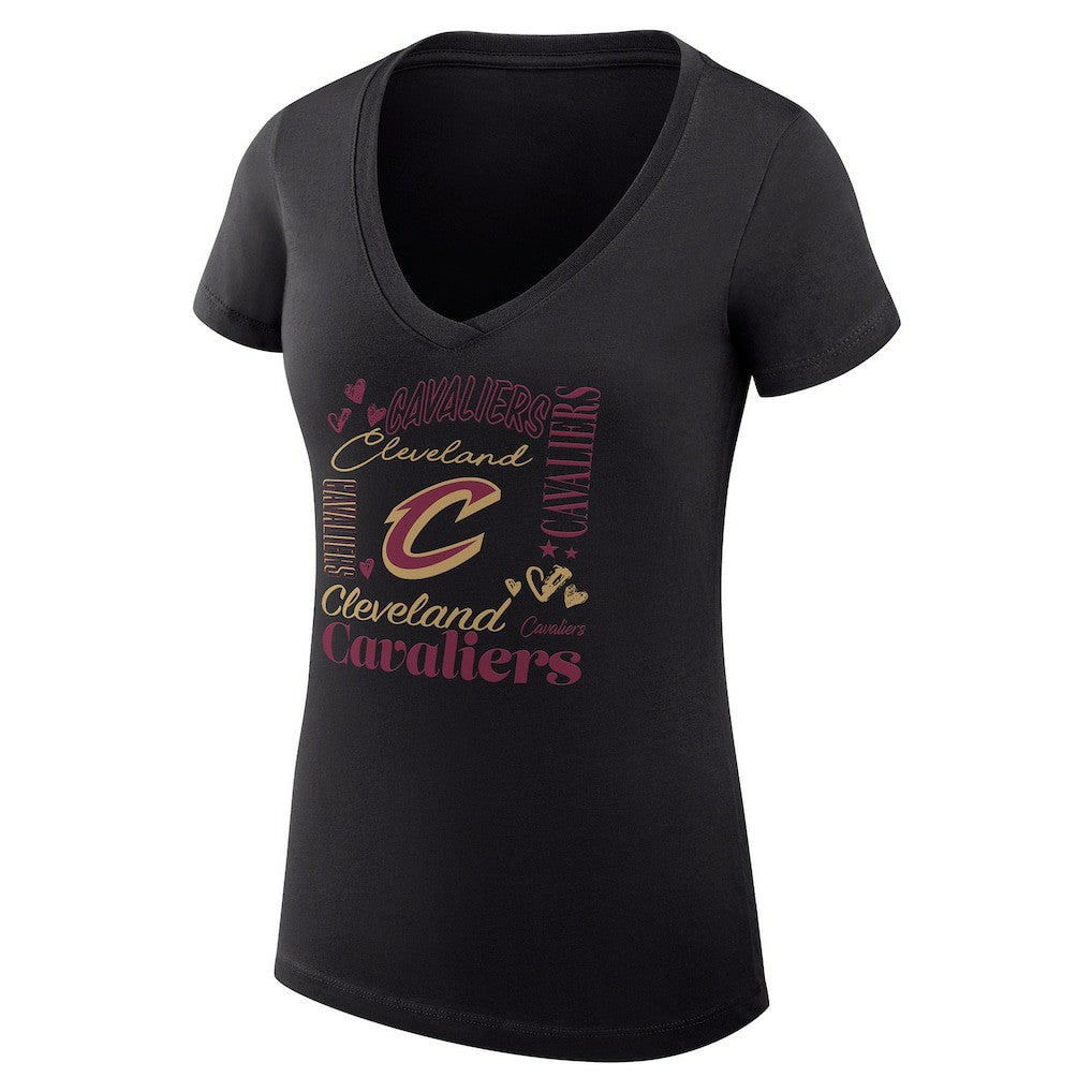 Black Cleveland Cavaliers G-III 4Her by Carl Banks Women's Super-Slim Fit Lightweight Team Name Collage Graphic V-Neck T-Shirt sale | NBA
