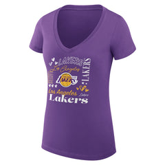 Purple Los Angeles Lakers G-III 4Her by Carl Banks Women's Super-Slim Fit Lightweight Team Name Collage Graphic V-Neck T-Shirt | NBA