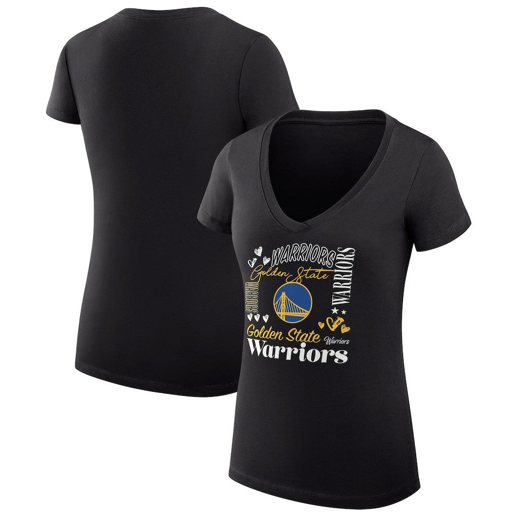Black Golden State Warriors G-III 4Her by Carl Banks Women's Super-Slim Fit Lightweight Team Name Collage Graphic V-Neck T-Shirt sale | NBA