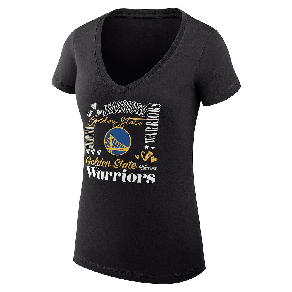 Black Golden State Warriors G-III 4Her by Carl Banks Women's Super-Slim Fit Lightweight Team Name Collage Graphic V-Neck T-Shirt sale | NBA