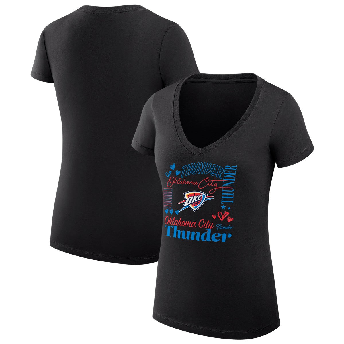 Black Oklahoma City Thunder G-III 4Her by Carl Banks Women's Super-Slim Fit Lightweight Team Name Collage Graphic V-Neck T-Shirt | NBA