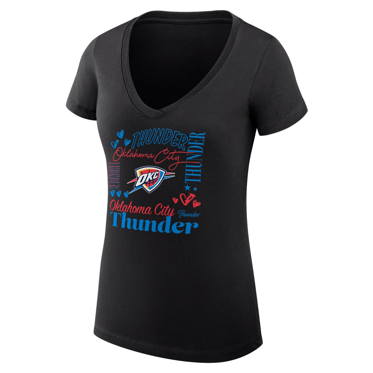 Black Oklahoma City Thunder G-III 4Her by Carl Banks Women's Super-Slim Fit Lightweight Team Name Collage Graphic V-Neck T-Shirt | NBA