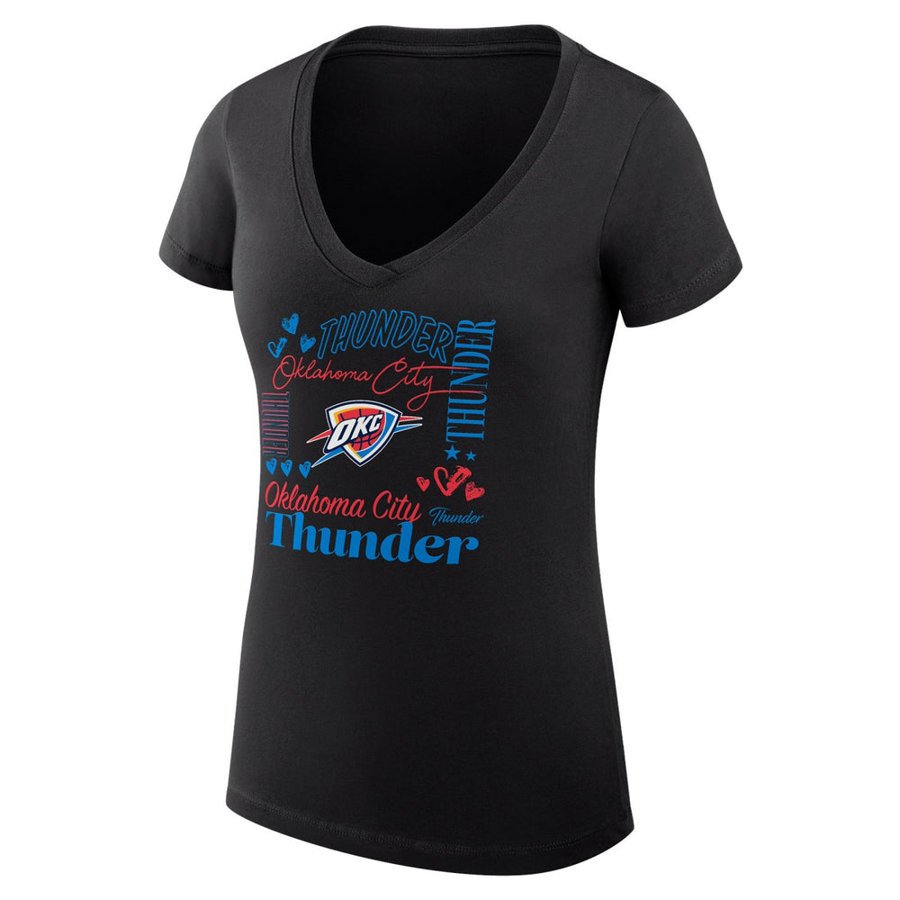 Black Oklahoma City Thunder G-III 4Her by Carl Banks Women's Super-Slim Fit Lightweight Team Name Collage Graphic V-Neck T-Shirt | NBA