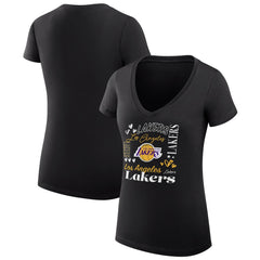 Black Los Angeles Lakers G-III 4Her by Carl Banks Women's Super-Slim Fit Lightweight Team Name Collage Graphic V-Neck T-Shirt | NBA