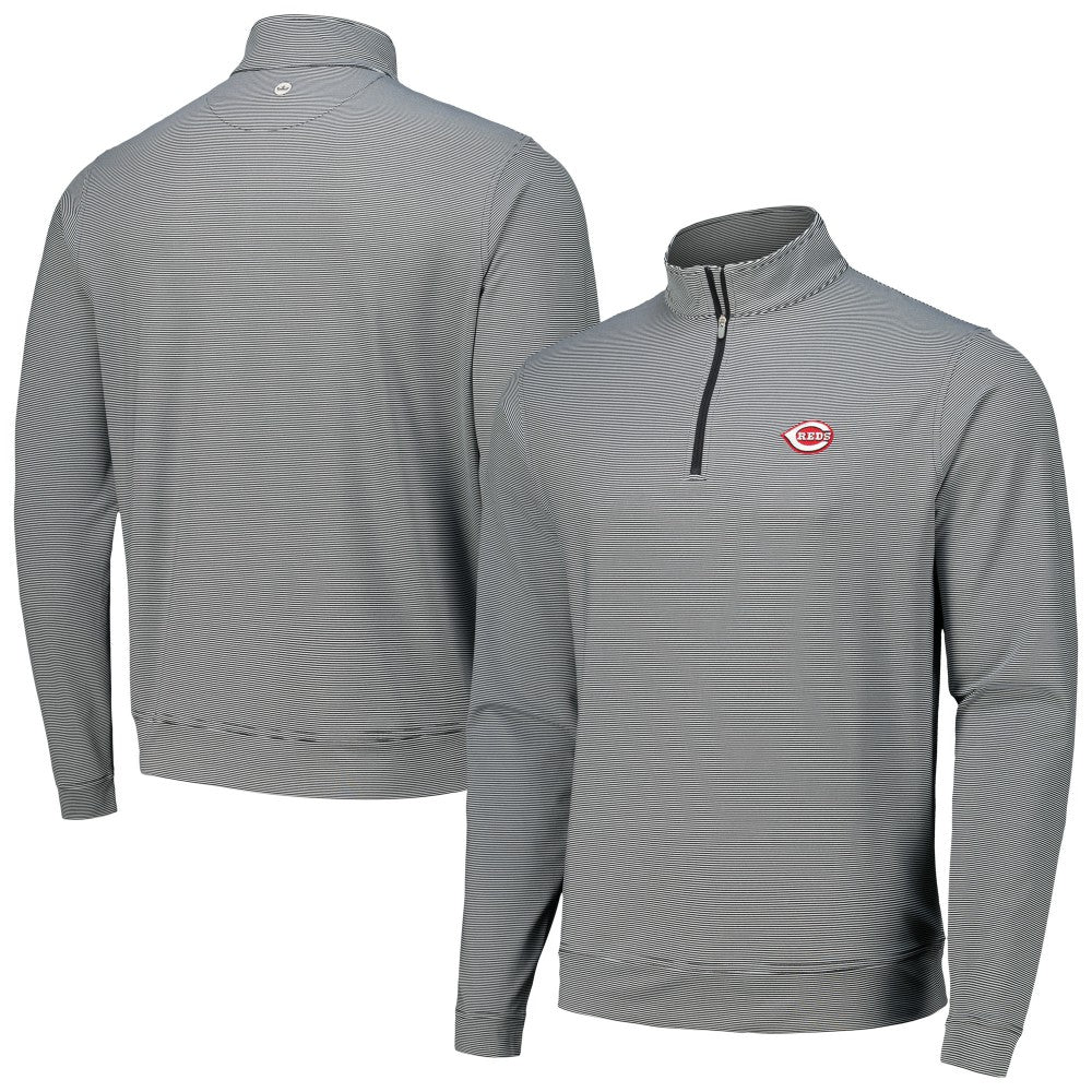 Cincinnati Reds Peter Millar Perth Sugar Stripe Performance Quarter-Zip Top - MLB Tops