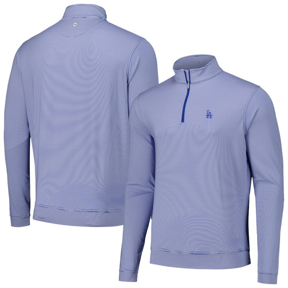 Los Angeles Dodgers Peter Millar Perth Sugar Stripe Performance Quarter-Zip Top - MLB Tops