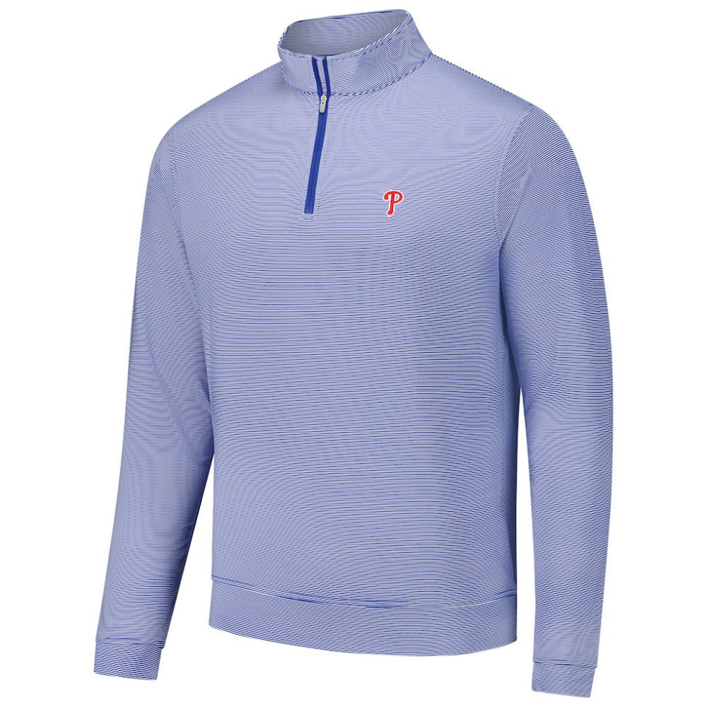 Philadelphia Phillies Peter Millar Perth Sugar Stripe Performance Quarter-Zip Top - MLB Tops