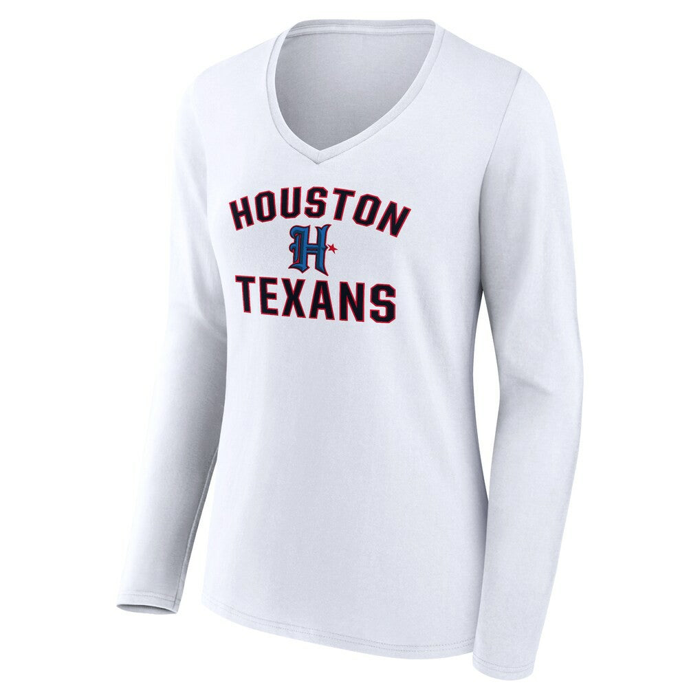 Houston Texans Women's Secondary Logo Victory Arch Long Sleeve V-Neck T-Shirt | NFL Outlet