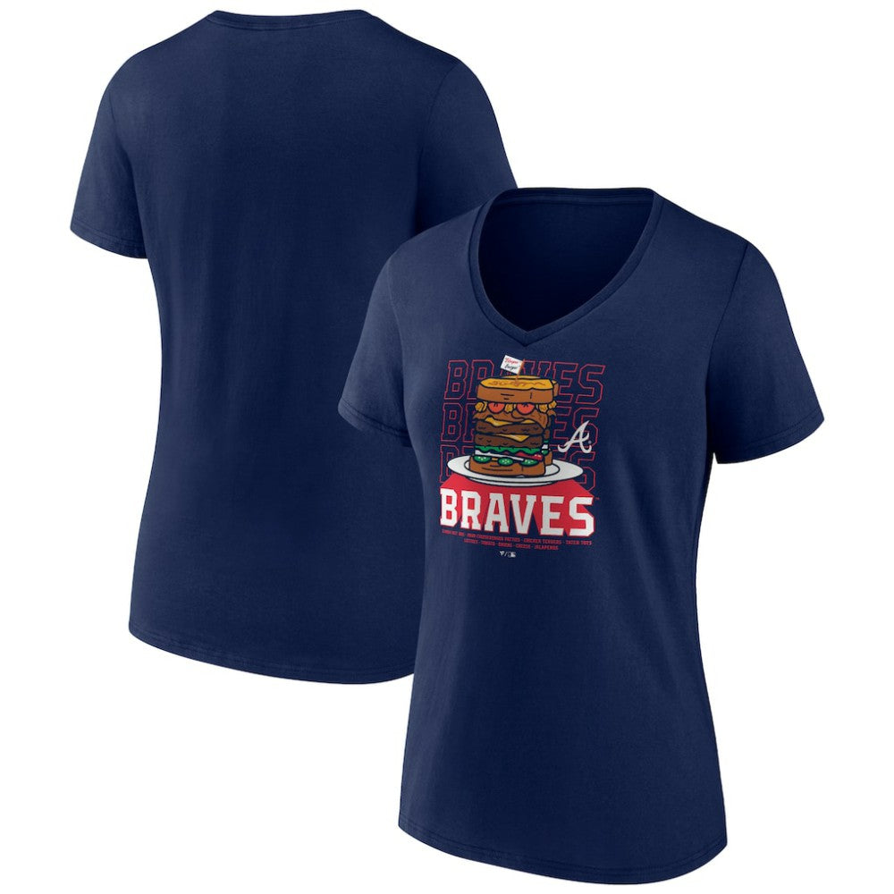 Atlanta Braves Women's Blooper Burger V-Neck T-Shirt - MLB T-shirts