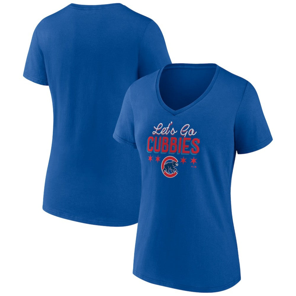 Chicago Cubs Women's Let's Go Cubbies V-Neck T-Shirt - MLB T-shirts