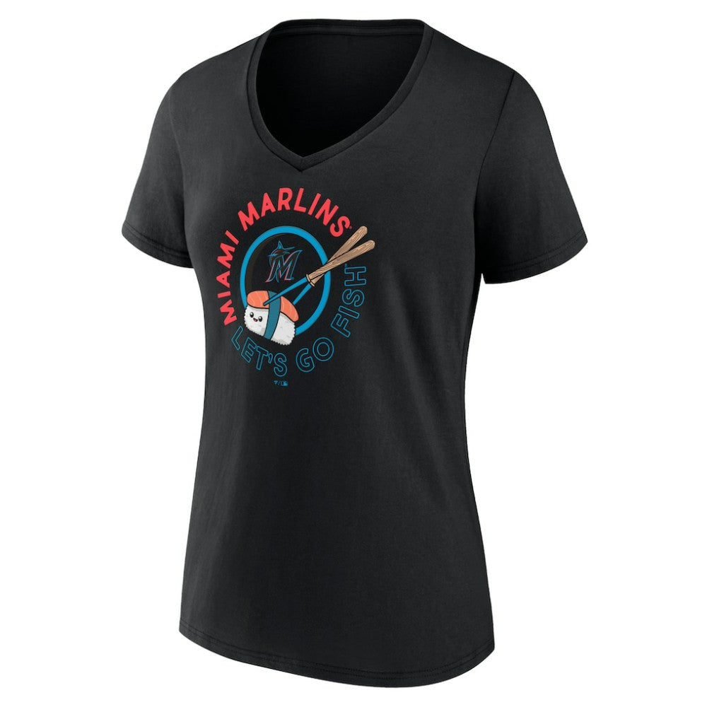 Miami Marlins Women's Let's Go Fish V-Neck T-Shirt - MLB T-shirts