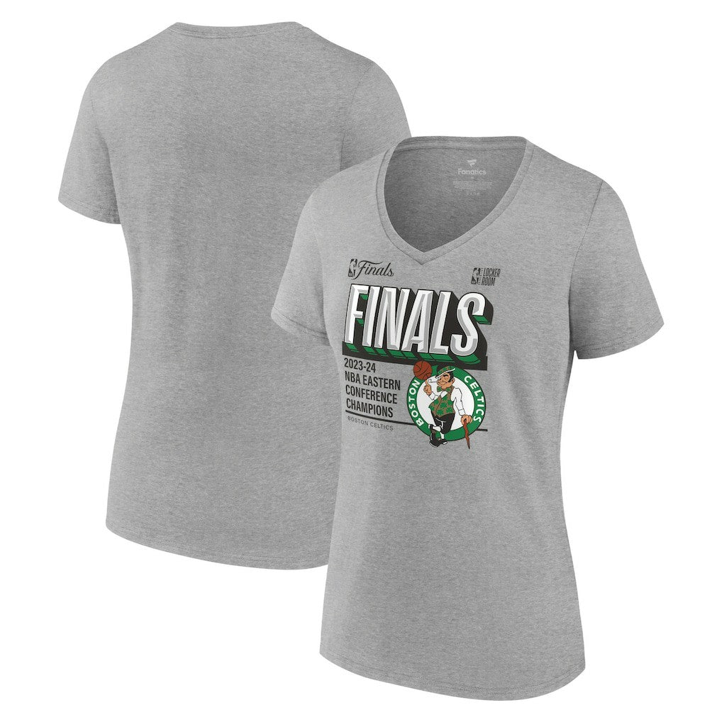 Steel Boston Celtics Women's 2024 Eastern Conference Champions Locker Room Post Up Move V-Neck T-Shirt | NBA