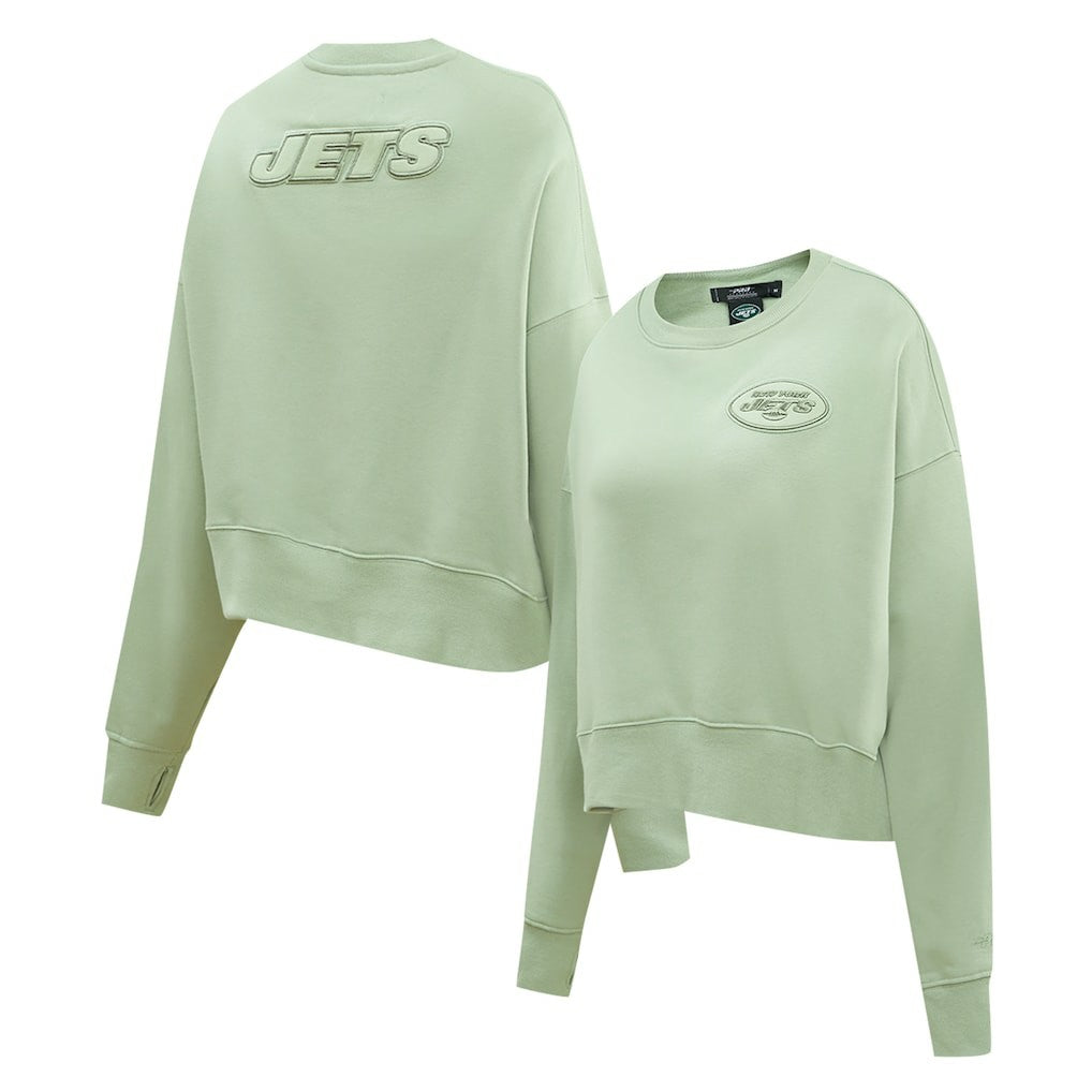 New York Jets Pro Standard Women's Oversized Cropped Neutral Pullover Sweatshirt | NFL Discount
