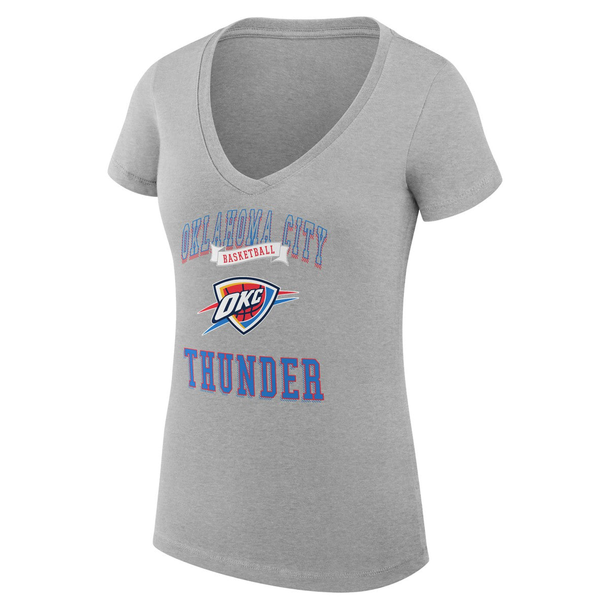 Heather Gray Oklahoma City Thunder G-III 4Her by Carl Banks Women's Super-Slim Fit Lightweight Team Logo V-Neck T-Shirt | NBA