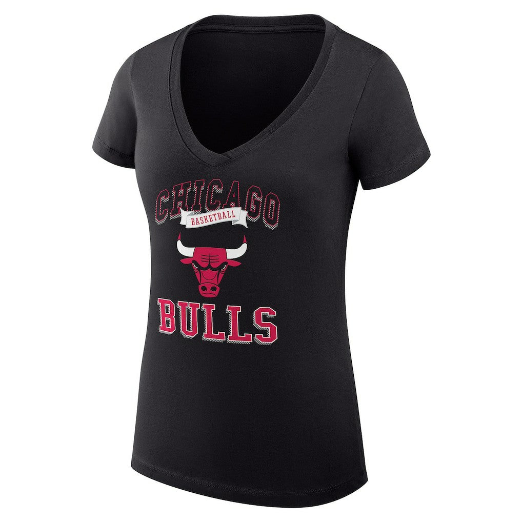 Black Chicago Bulls G-III 4Her by Carl Banks Women's Super-Slim Fit Lightweight Team Logo V-Neck T-Shirt sale | NBA