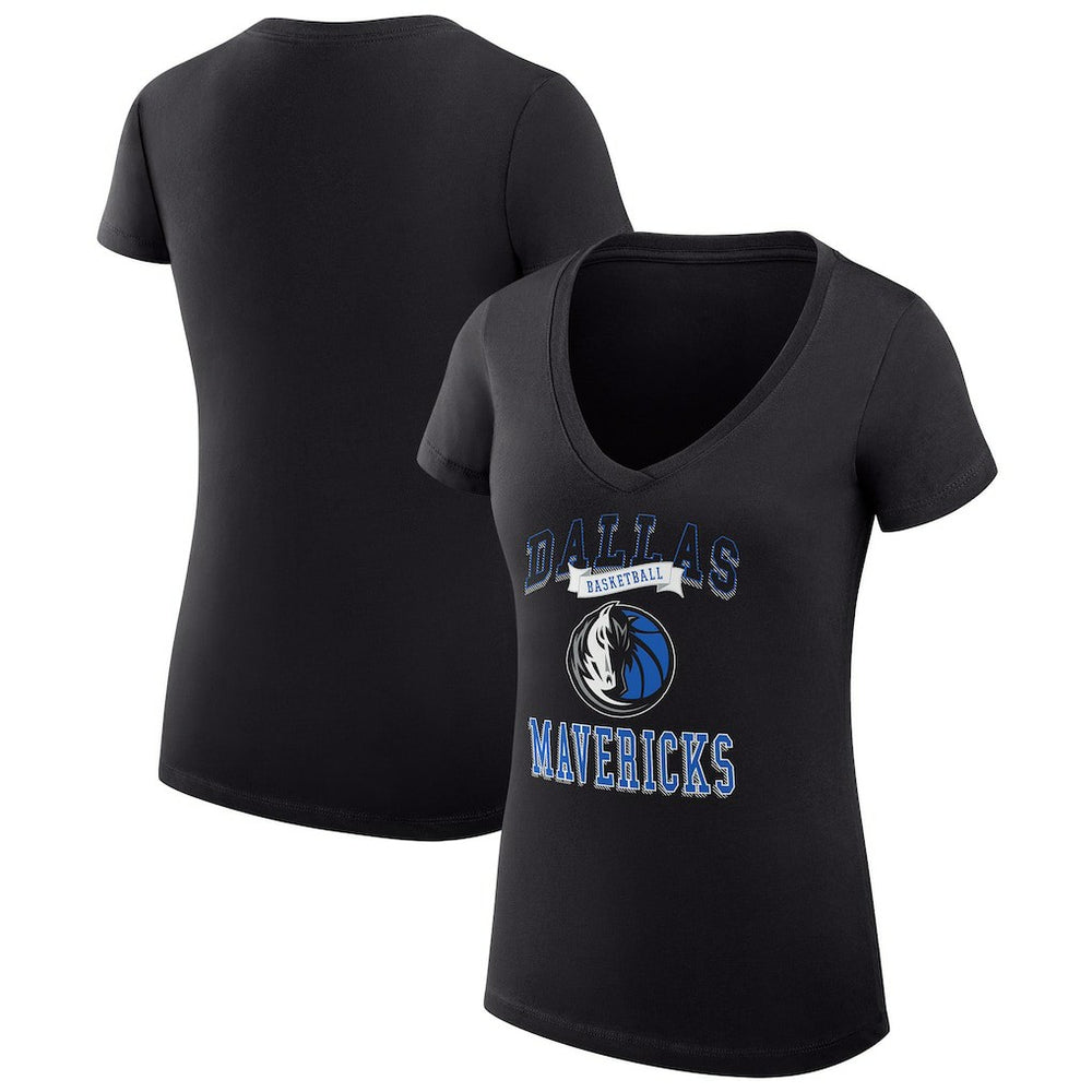 Black Dallas Mavericks G-III 4Her by Carl Banks Women's Super-Slim Fit Lightweight Team Logo V-Neck T-Shirt sale | NBA