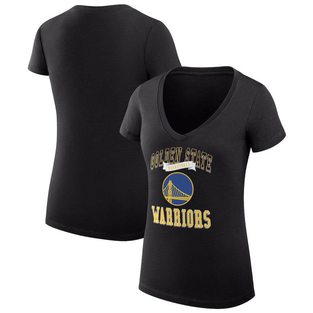 Black Golden State Warriors G-III 4Her by Carl Banks Women's Super-Slim Fit Lightweight Team Logo V-Neck T-Shirt sale | NBA