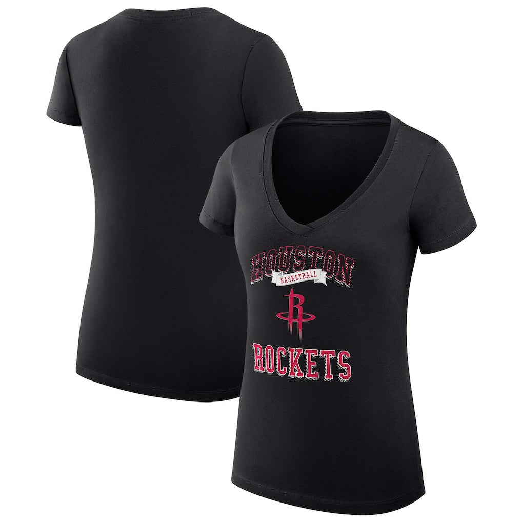 Black Houston Rockets G-III 4Her by Carl Banks Women's Super-Slim Fit Lightweight Team Logo V-Neck T-Shirt | NBA