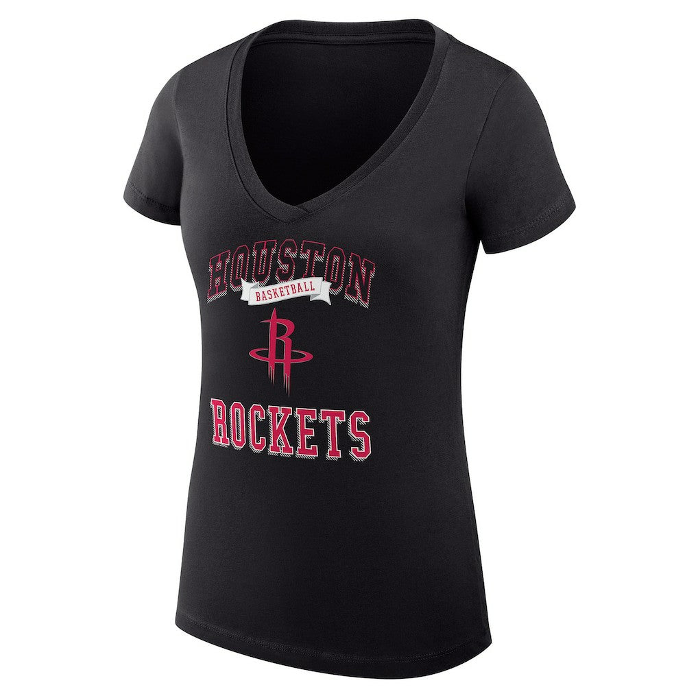 Black Houston Rockets G-III 4Her by Carl Banks Women's Super-Slim Fit Lightweight Team Logo V-Neck T-Shirt | NBA