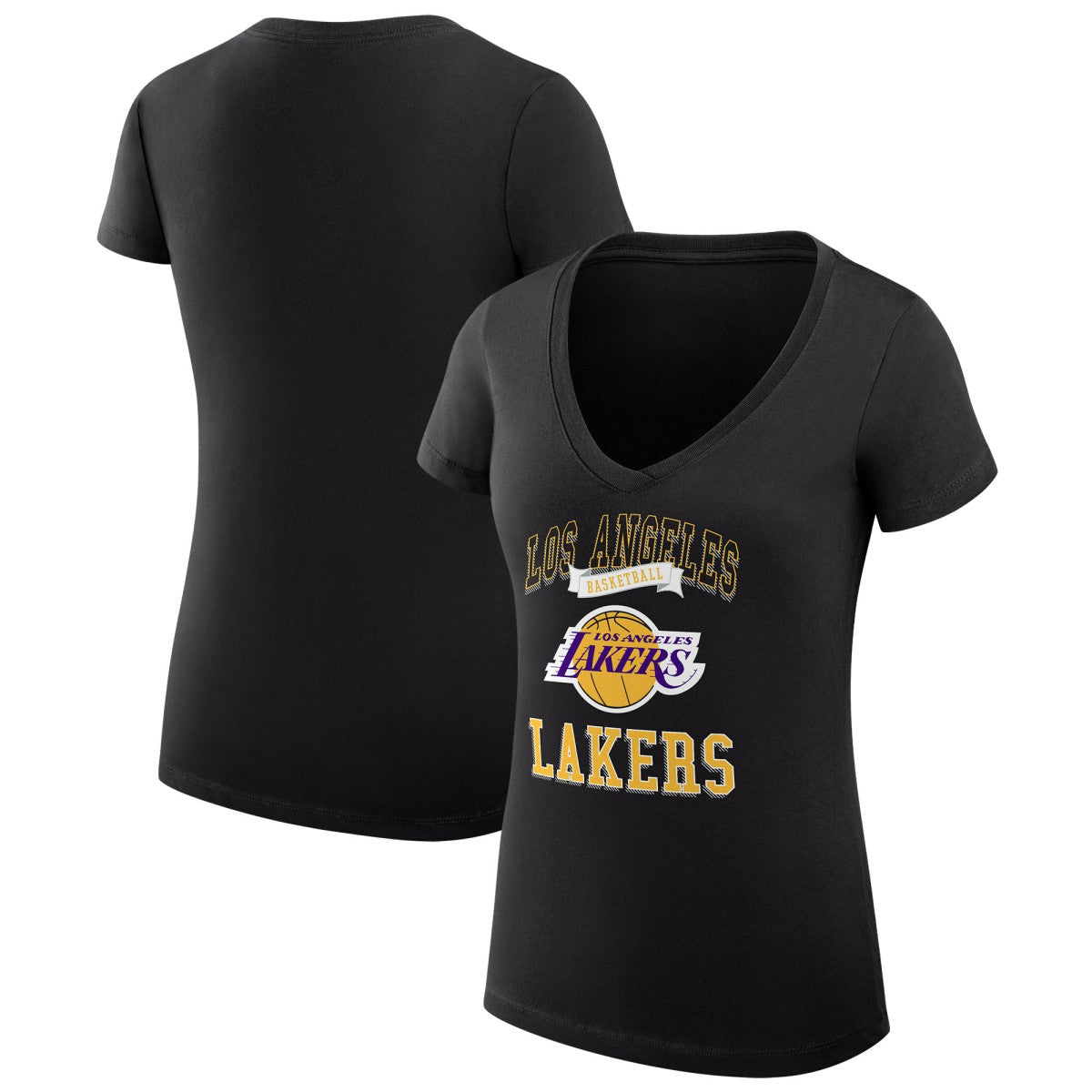 Black Los Angeles Lakers G-III 4Her by Carl Banks Women's Super-Slim Fit Lightweight Team Logo V-Neck T-Shirt | NBA