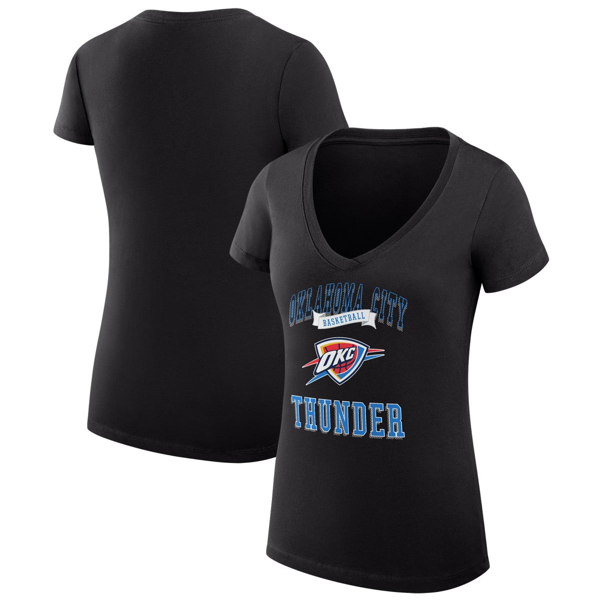 Black Oklahoma City Thunder G-III 4Her by Carl Banks Women's Super-Slim Fit Lightweight Team Logo V-Neck T-Shirt | NBA
