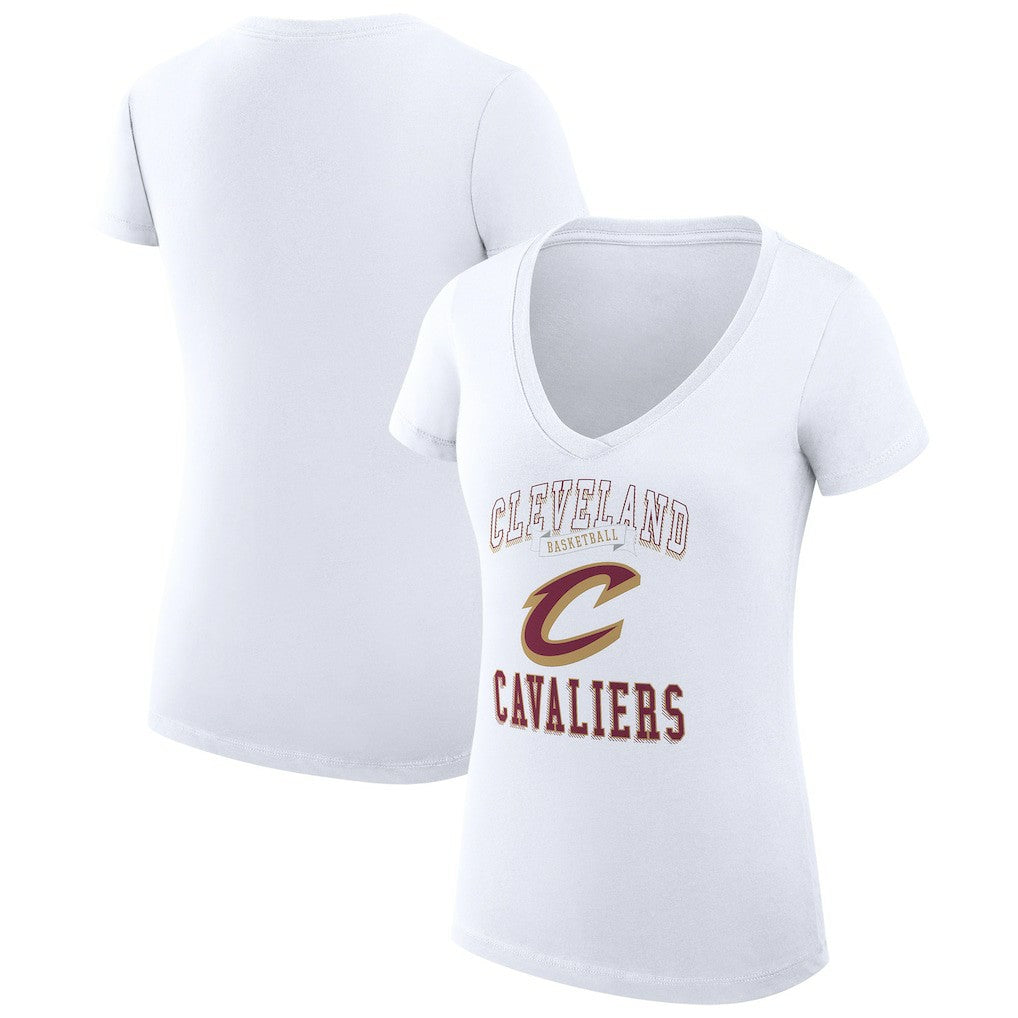 White Cleveland Cavaliers G-III 4Her by Carl Banks Women's Super-Slim Fit Lightweight Team Logo V-Neck T-Shirt sale | NBA