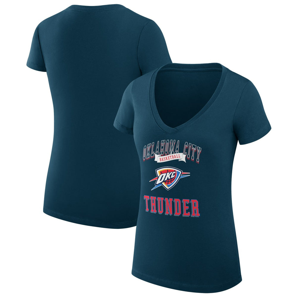 Navy Oklahoma City Thunder G-III 4Her by Carl Banks Women's Super-Slim Fit Lightweight Team Logo V-Neck T-Shirt | NBA