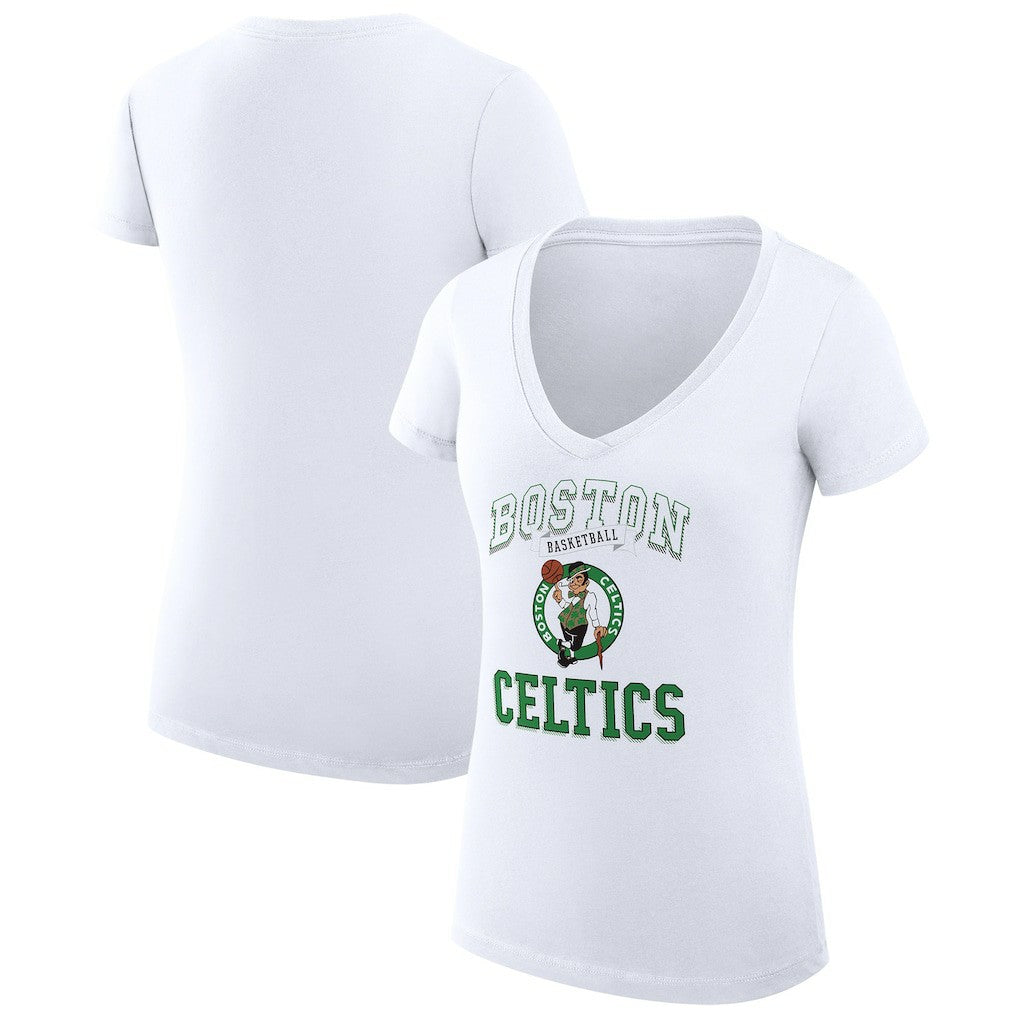 White Boston Celtics G-III 4Her by Carl Banks Women's Super-Slim Fit Lightweight Team Logo V-Neck T-Shirt | NBA