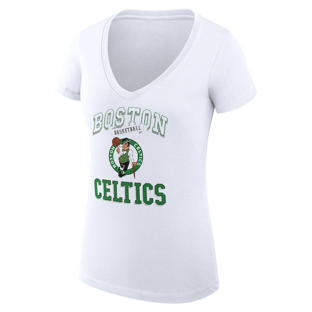 White Boston Celtics G-III 4Her by Carl Banks Women's Super-Slim Fit Lightweight Team Logo V-Neck T-Shirt | NBA