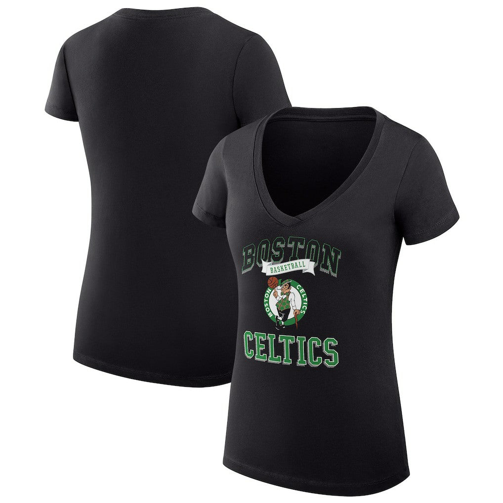 Black Boston Celtics G-III 4Her by Carl Banks Women's Super-Slim Fit Lightweight Team Logo V-Neck T-Shirt | NBA