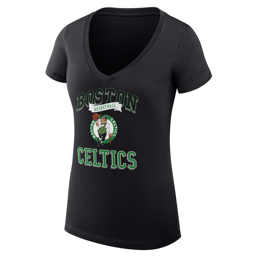 Black Boston Celtics G-III 4Her by Carl Banks Women's Super-Slim Fit Lightweight Team Logo V-Neck T-Shirt | NBA