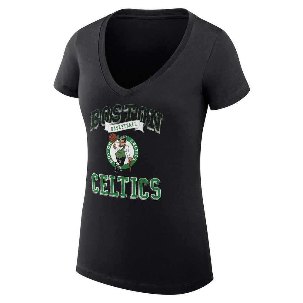 Black Boston Celtics G-III 4Her by Carl Banks Women's Super-Slim Fit Lightweight Team Logo V-Neck T-Shirt | NBA