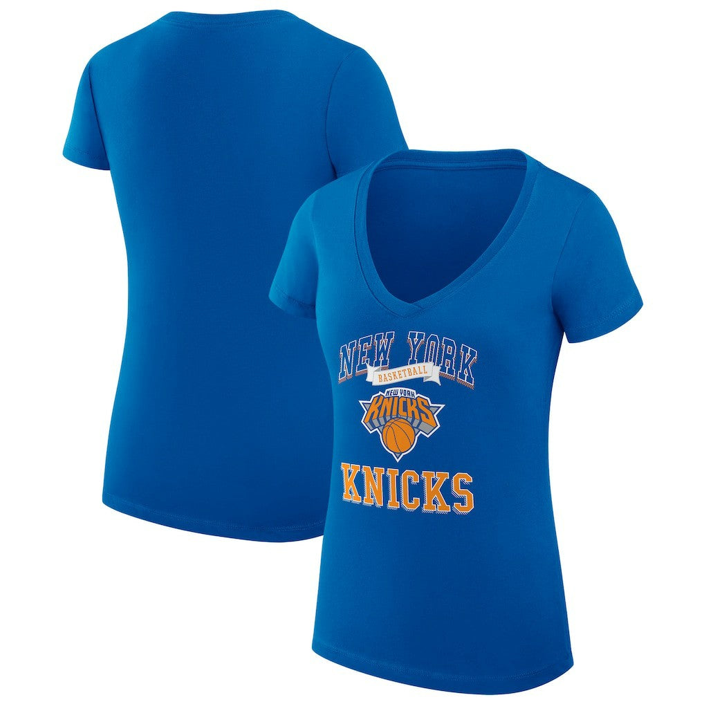 Blue New York Knicks G-III 4Her by Carl Banks Women's Super-Slim Fit Lightweight Team Logo V-Neck T-Shirt | NBA