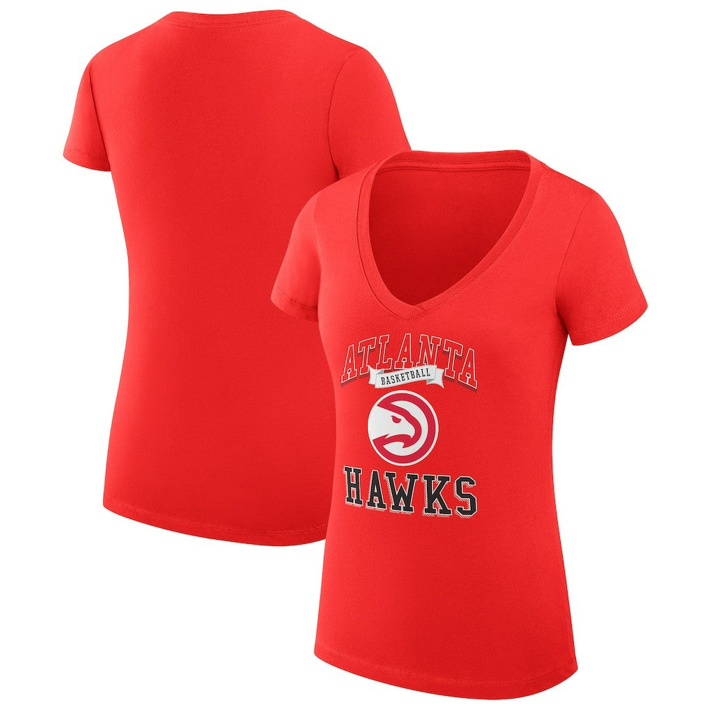 Red Atlanta Hawks G-III 4Her by Carl Banks Women's Super-Slim Fit Lightweight Team Logo V-Neck T-Shirt | NBA