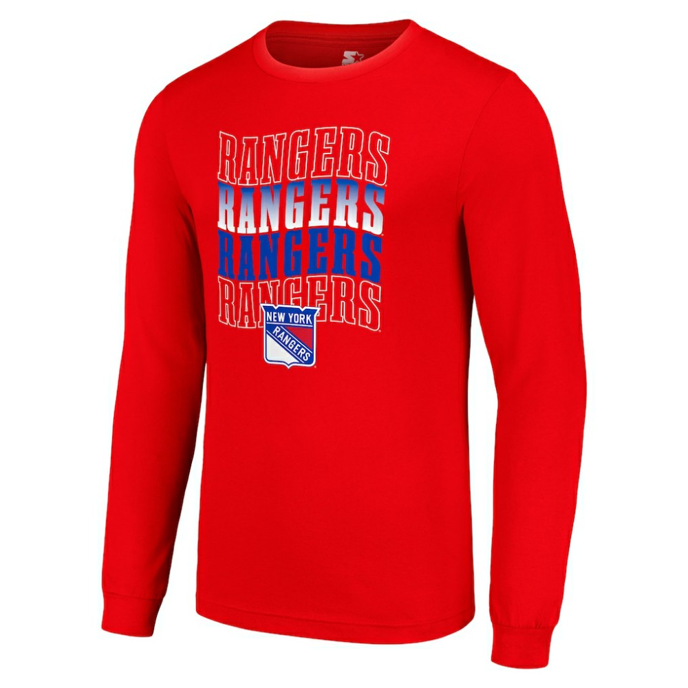 New York Rangers Starter Four Team Name Logo Long Sleeve Graphic T-Shirt -  NHL T-shirts