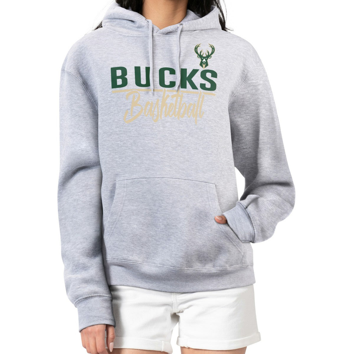 Heather Gray Milwaukee Bucks G-III 4Her by Carl Banks Women's Graphics Fleece Pullover Hoodie | NBA