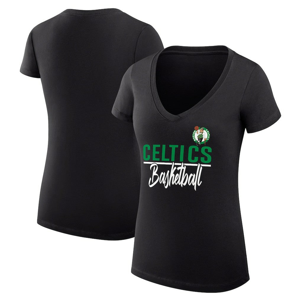 Black Boston Celtics G-III 4Her by Carl Banks Women's Super-Slim Fit Lightweight Team Sport V-Neck T-Shirt | NBA