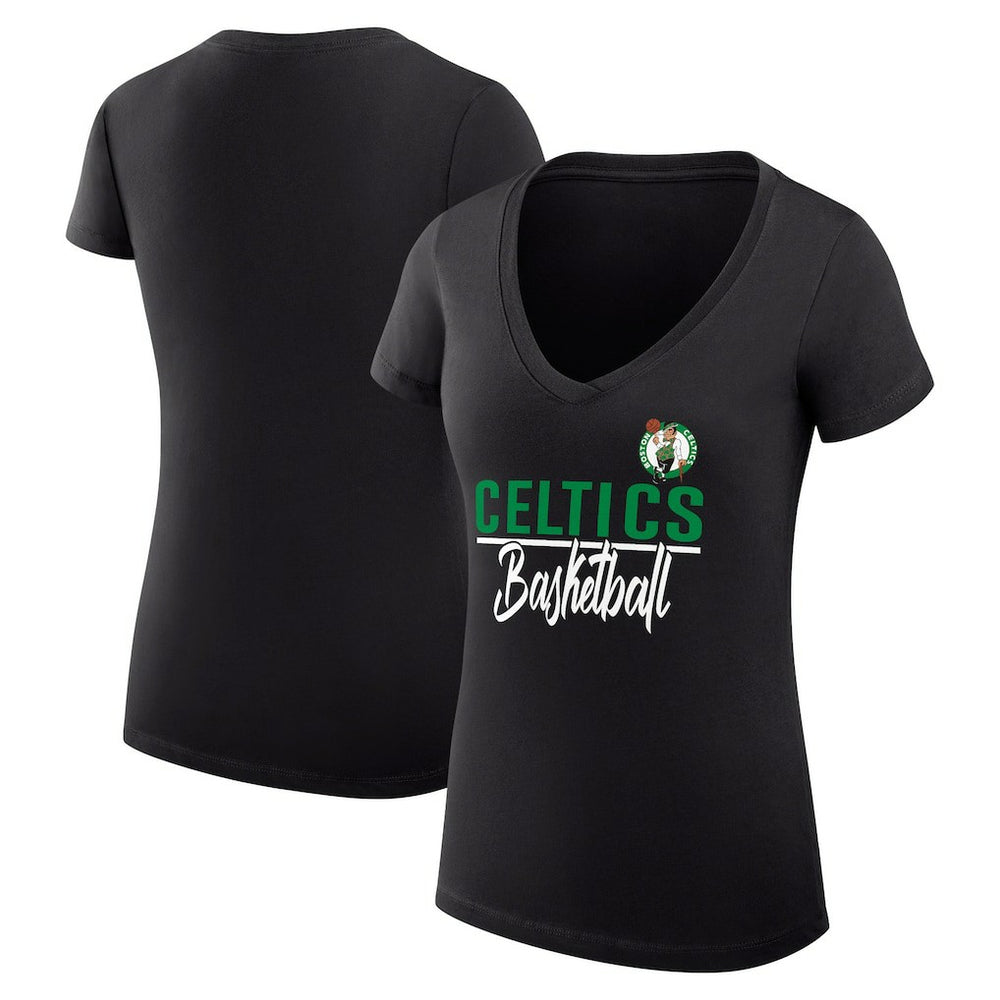 Black Boston Celtics G-III 4Her by Carl Banks Women's Super-Slim Fit Lightweight Team Sport V-Neck T-Shirt | NBA