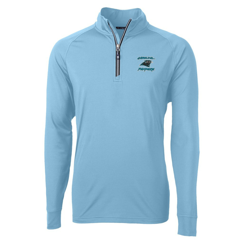Carolina Panthers Cutter & Buck Adapt Eco Knit Stretch Recycled Raglan Quarter-Zip DryTec Top | NFL Discount