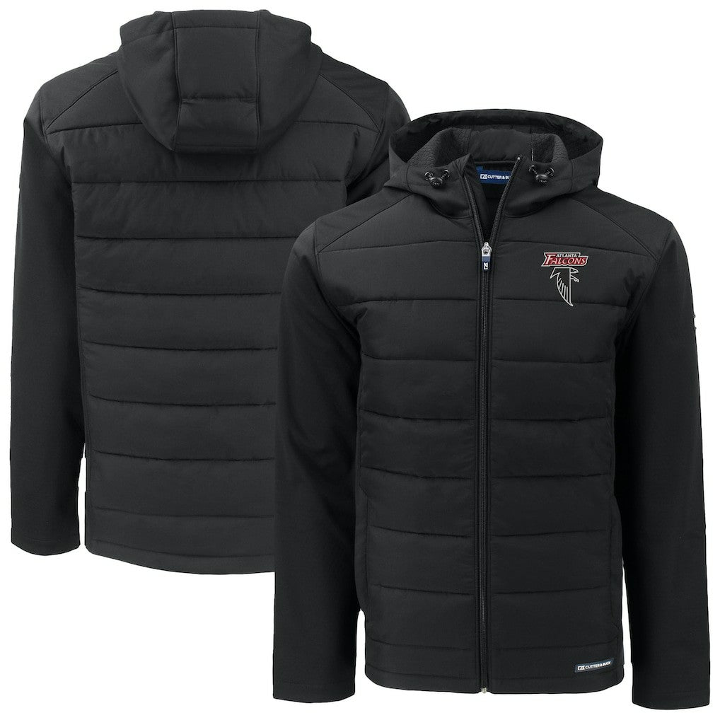 Atlanta Falcons Cutter & Buck Evoke Hybrid Eco Softshell Recycled Full-Zip Hoodie Jacket | NFL Discount