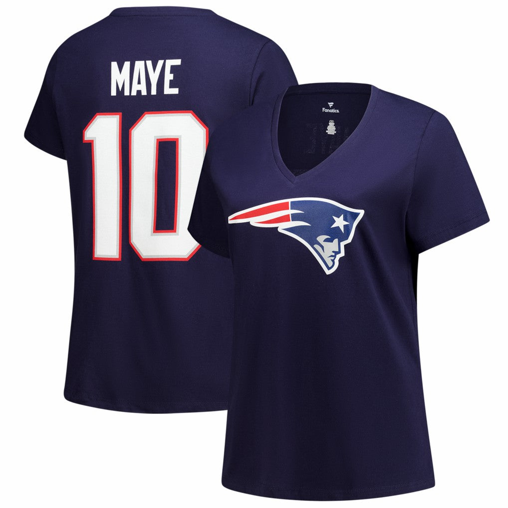New England Patriots Drake Maye  Women's Plus Size Name & Number V-Neck T-Shirt | NFL Discount