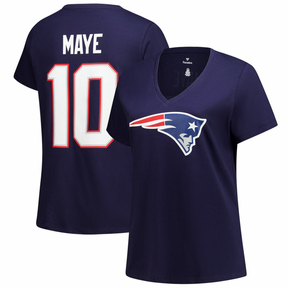 New England Patriots Drake Maye  Women's Plus Size Name & Number V-Neck T-Shirt | NFL Discount