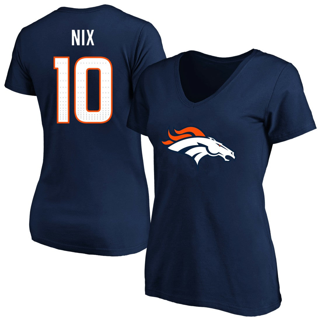 Denver Broncos Bo Nix  Women's Plus Size Name & Number V-Neck T-Shirt | NFL Discount