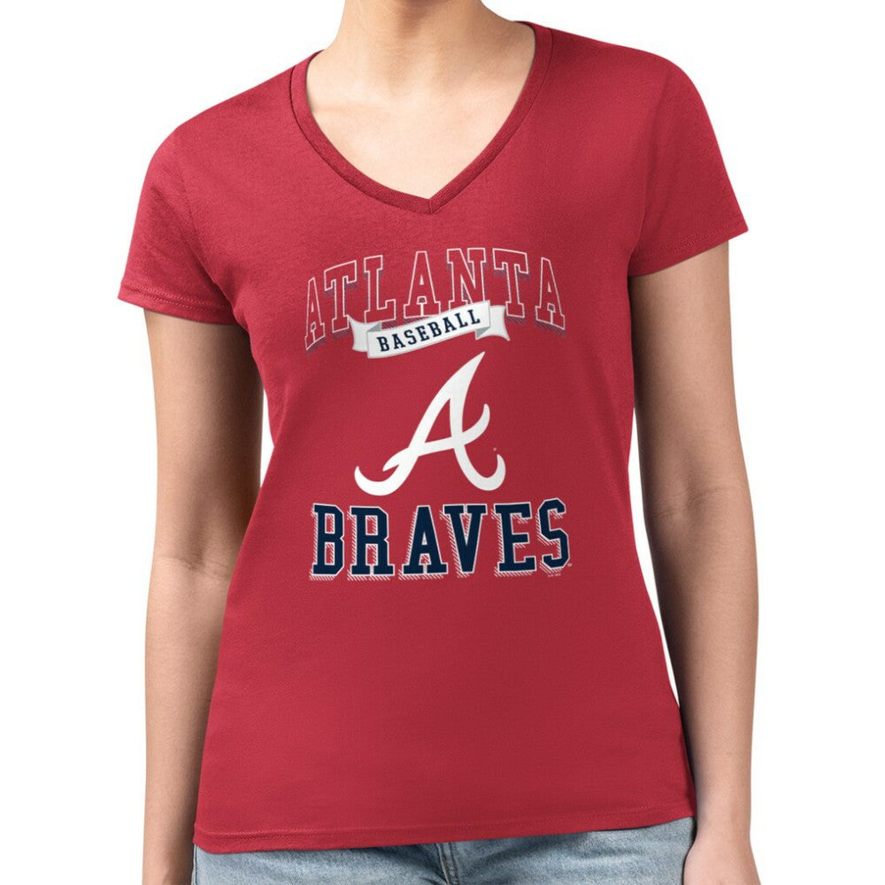 Atlanta Braves G-III 4Her by Carl Banks Women's Super-Slim Fit Lightweight Team Logo Graphic V-Neck T-Shirt - MLB T-shirts