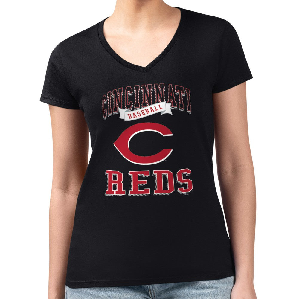 Cincinnati Reds G-III 4Her by Carl Banks Women's Super-Slim Fit Lightweight Team Logo Graphic V-Neck T-Shirt - MLB T-shirts