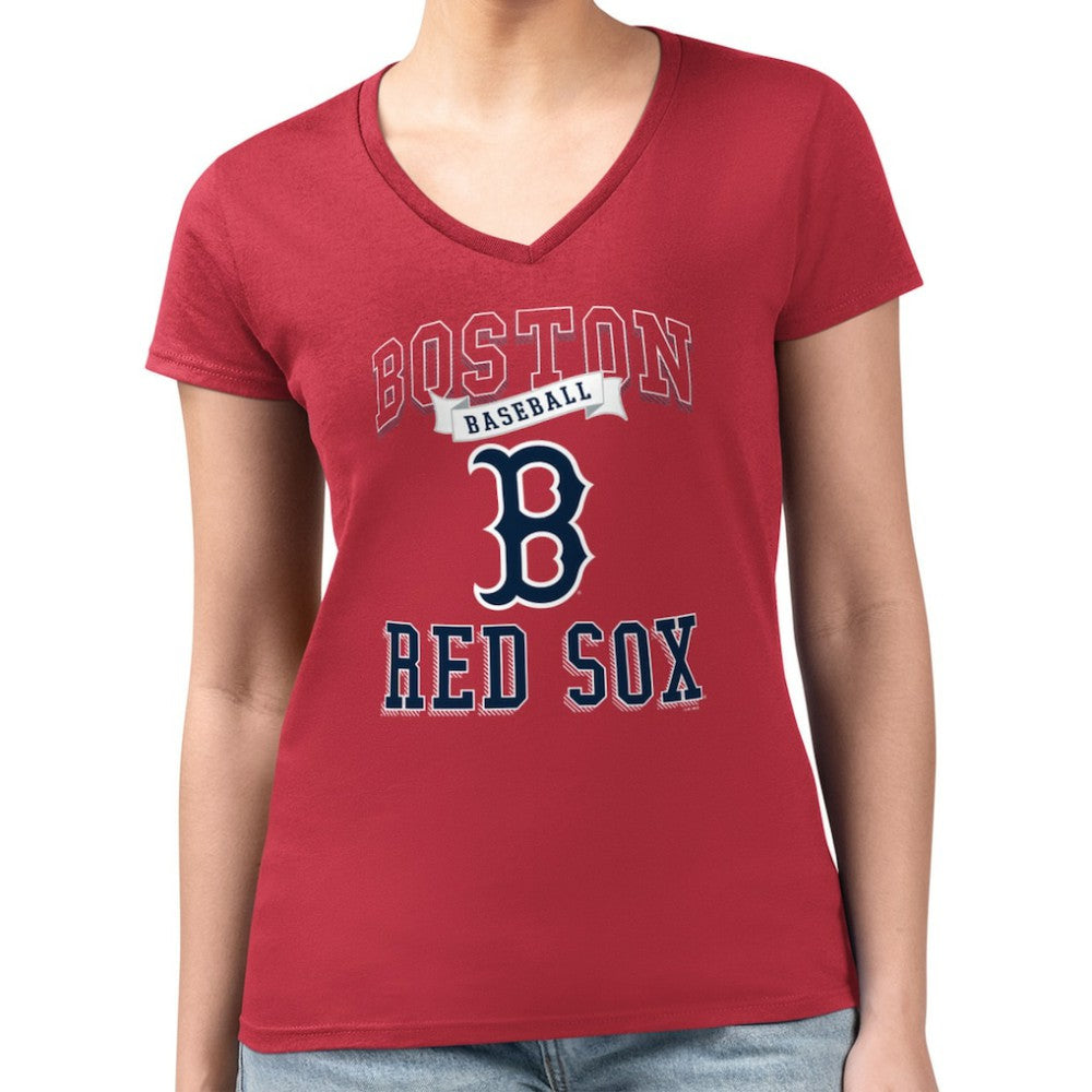 Boston Red Sox G-III 4Her by Carl Banks Women's Super-Slim Fit Lightweight Team Logo Graphic V-Neck T-Shirt - MLB T-shirts