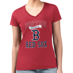 Boston Red Sox G-III 4Her by Carl Banks Women's Super-Slim Fit Lightweight Team Logo Graphic V-Neck T-Shirt - MLB T-shirts
